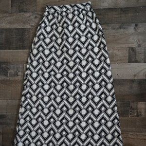 Vintage Long A-Line Black & White Patterned Skirt